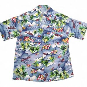 Hilo Hattie Men's‎ Large Hawaiian Shirt Palm Tree Floral Print Button Up  USA